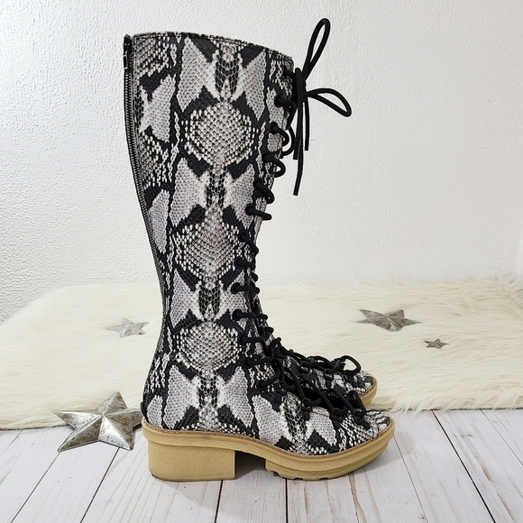 3.1 Phillip Lim Mallory Python Snake Print Leather Tall Sandal Boots sz 39 - Picture 5 of 8